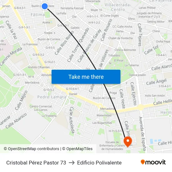 Cristobal Pérez Pastor 73 to Edificio Polivalente map