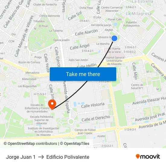 Jorge Juan 1 to Edificio Polivalente map