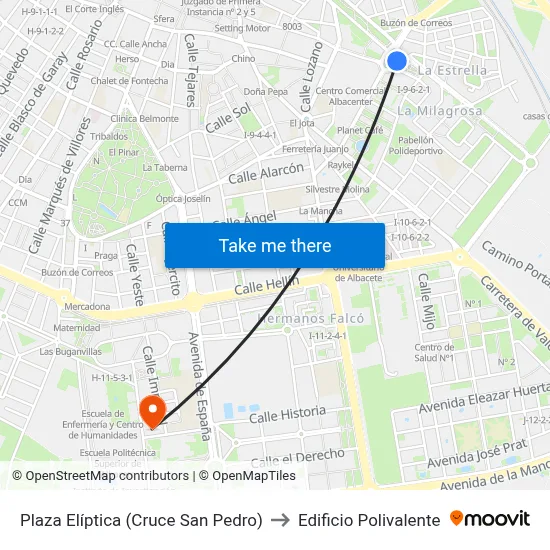 Plaza Elíptica (Cruce San Pedro) to Edificio Polivalente map