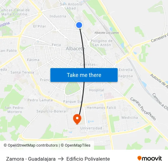 Zamora - Guadalajara to Edificio Polivalente map