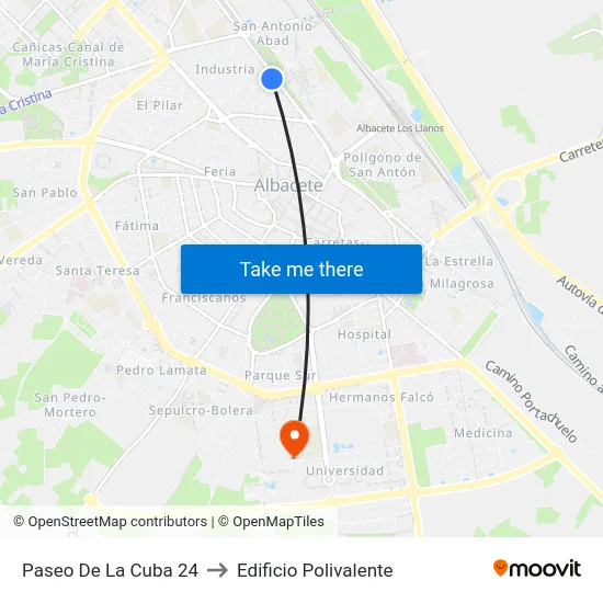 Paseo De La Cuba 24 to Edificio Polivalente map