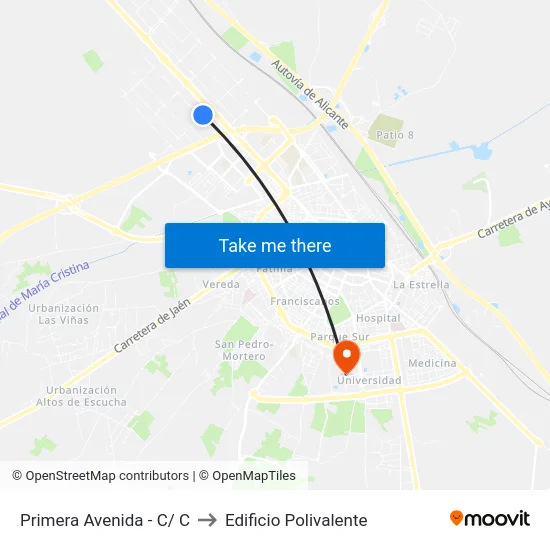 Primera Avenida - C/ C to Edificio Polivalente map