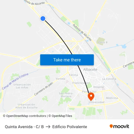 Quinta Avenida - C/ B to Edificio Polivalente map