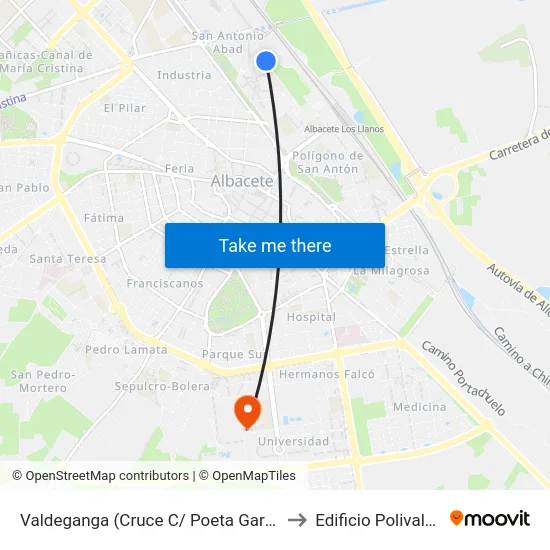 Valdeganga (Cruce C/ Poeta García C.) to Edificio Polivalente map