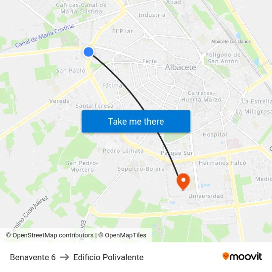 Benavente 6 to Edificio Polivalente map