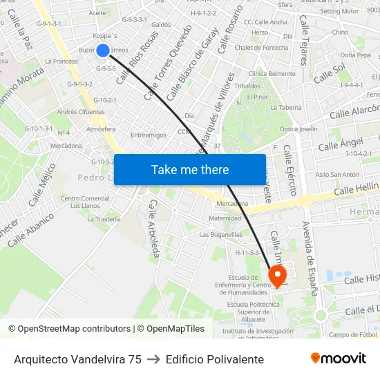 Arquitecto Vandelvira 75 to Edificio Polivalente map