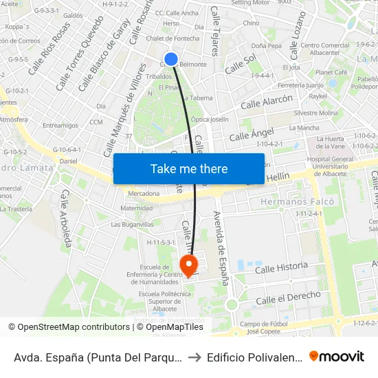 Avda. España (Punta Del Parque) to Edificio Polivalente map
