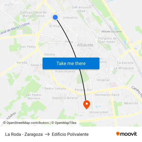 La Roda - Zaragoza to Edificio Polivalente map