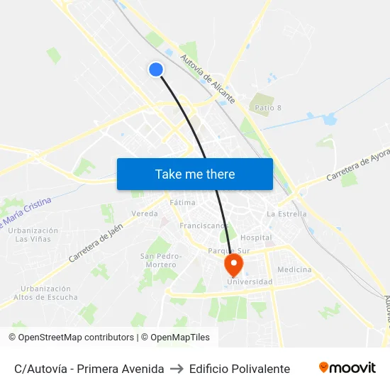 C/Autovía - Primera Avenida to Edificio Polivalente map