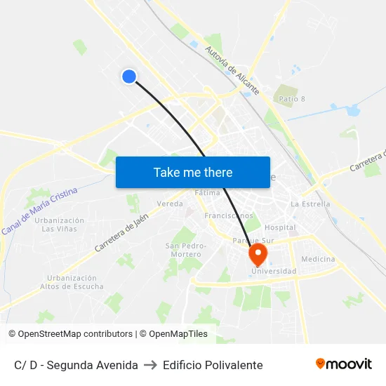C/ D - Segunda Avenida to Edificio Polivalente map