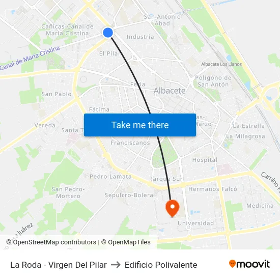 La Roda - Virgen Del Pilar to Edificio Polivalente map