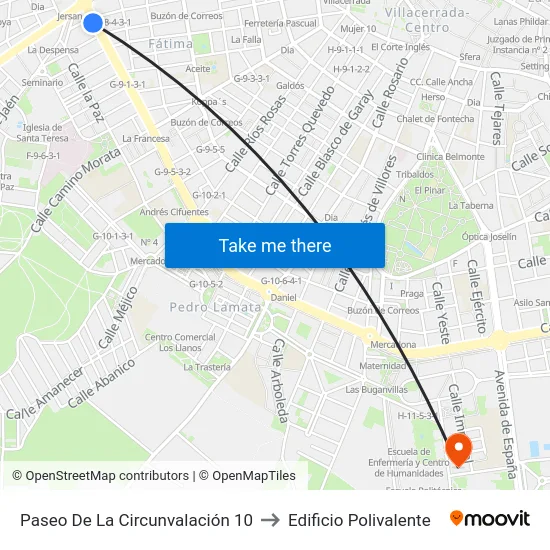 Paseo De La Circunvalación 10 to Edificio Polivalente map