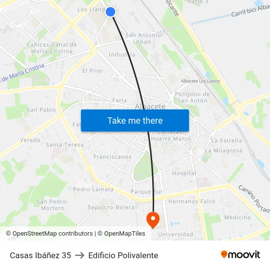 Casas Ibáñez 35 to Edificio Polivalente map