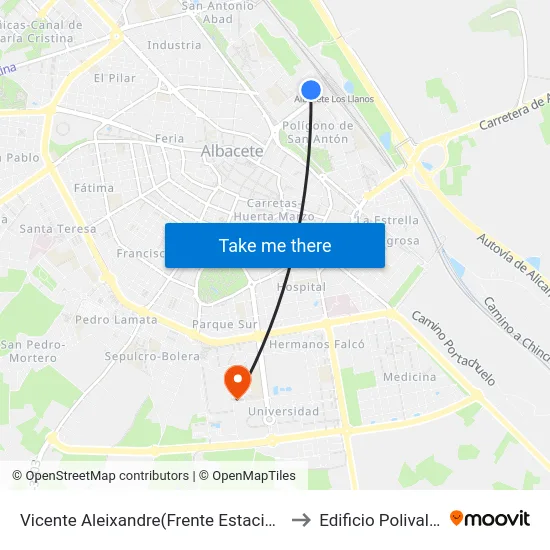 Vicente Aleixandre(Frente Estación Tren) to Edificio Polivalente map