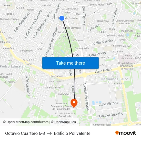 Octavio Cuartero 6-8 to Edificio Polivalente map