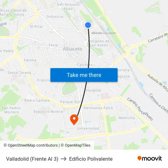Valladolid (Frente Al 3) to Edificio Polivalente map