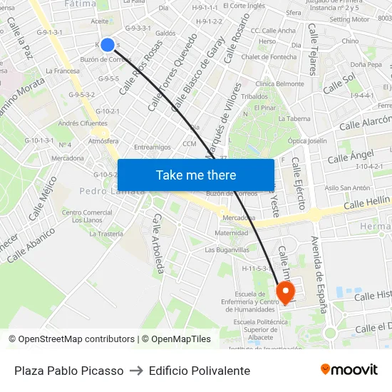 Plaza Pablo Picasso to Edificio Polivalente map