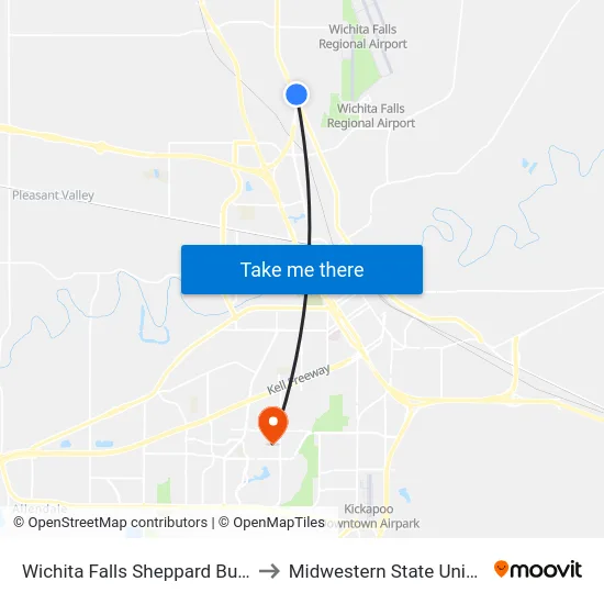 Wichita Falls Sheppard Bus Stop to Midwestern State University map