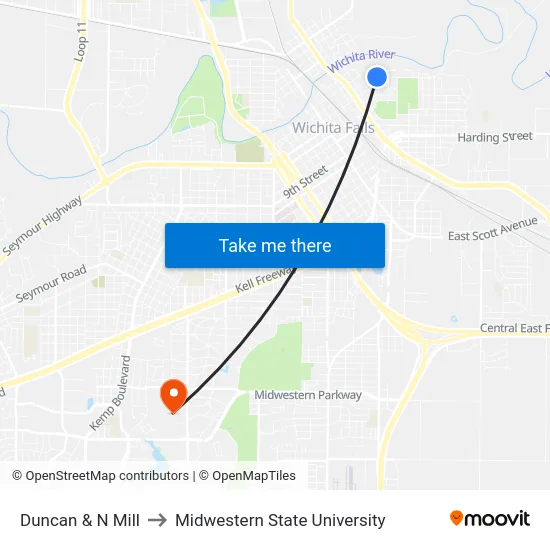 Duncan & N Mill to Midwestern State University map