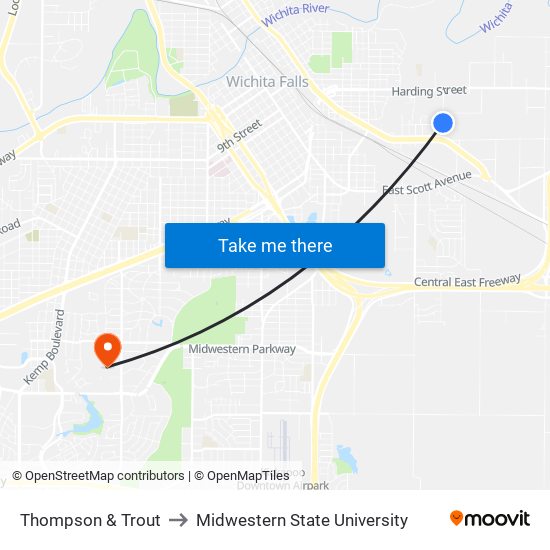 Thompson & Trout to Midwestern State University map