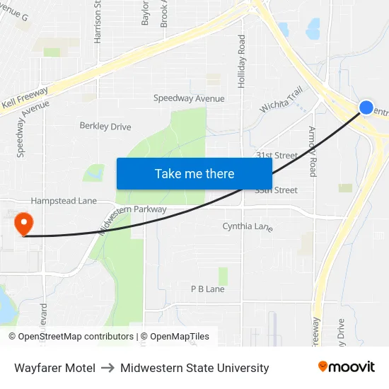 Wayfarer Motel to Midwestern State University map