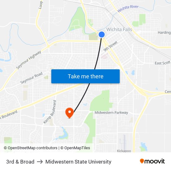 3rd & Broad to Midwestern State University map