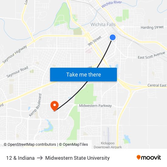 12 & Indiana to Midwestern State University map