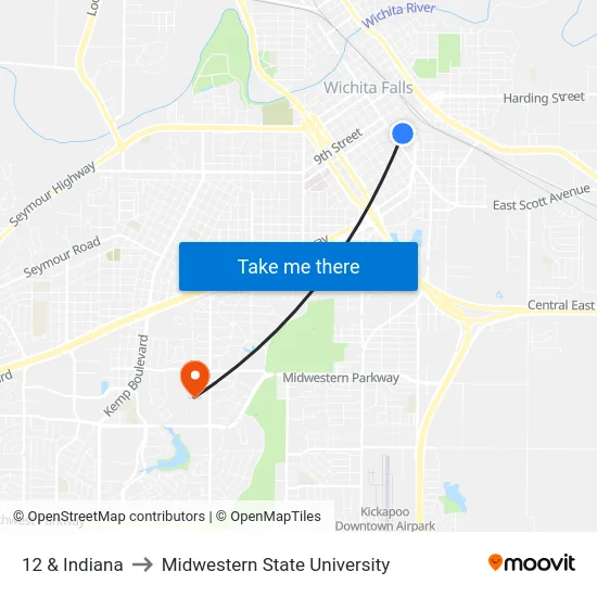 12 & Indiana to Midwestern State University map