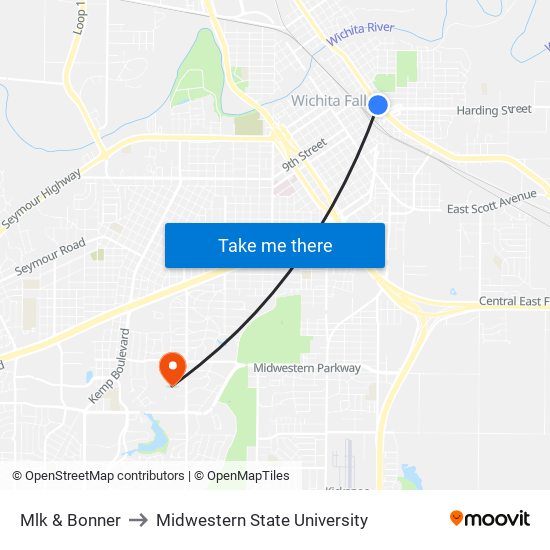 Mlk & Bonner to Midwestern State University map