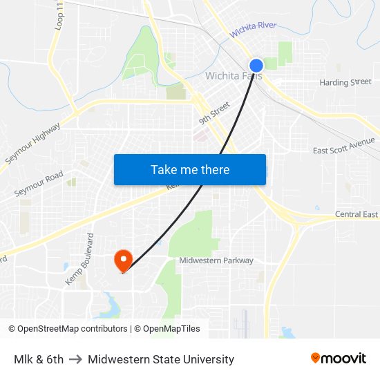 Mlk & 6th to Midwestern State University map