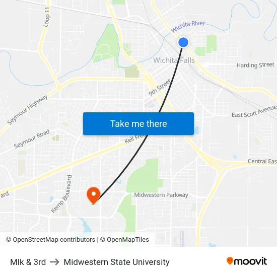 Mlk & 3rd to Midwestern State University map