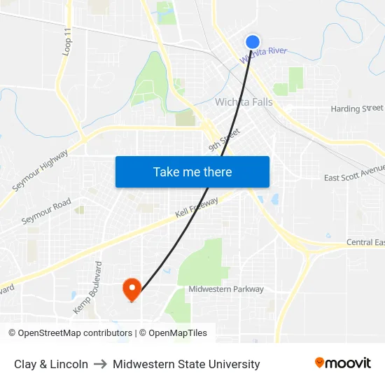 Clay & Lincoln to Midwestern State University map