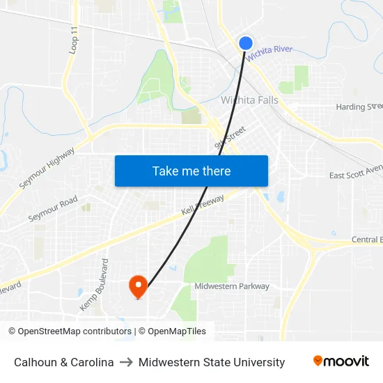 Calhoun & Carolina to Midwestern State University map