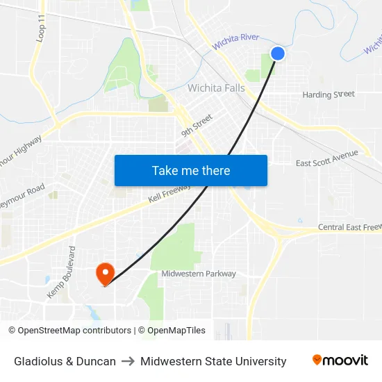 Gladiolus & Duncan to Midwestern State University map
