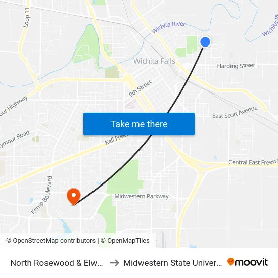 North Rosewood & Elwood to Midwestern State University map