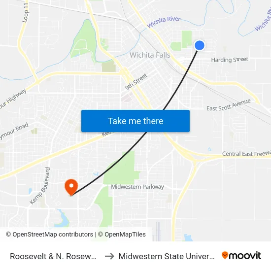 Roosevelt & N. Rosewood to Midwestern State University map