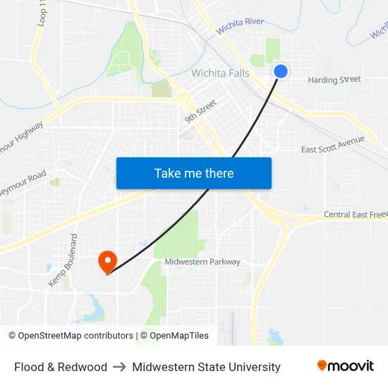 Flood & Redwood to Midwestern State University map