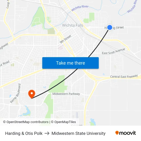 Harding & Otis Polk to Midwestern State University map