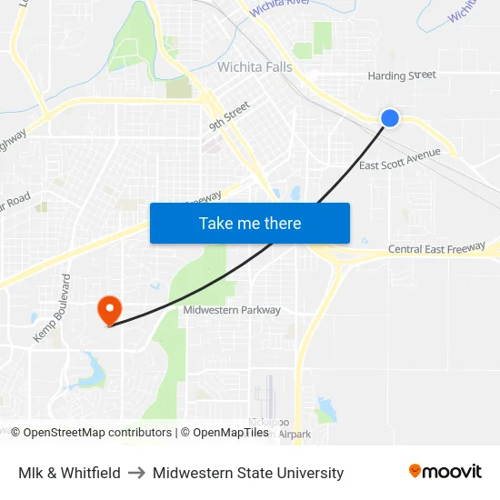 Mlk & Whitfield to Midwestern State University map