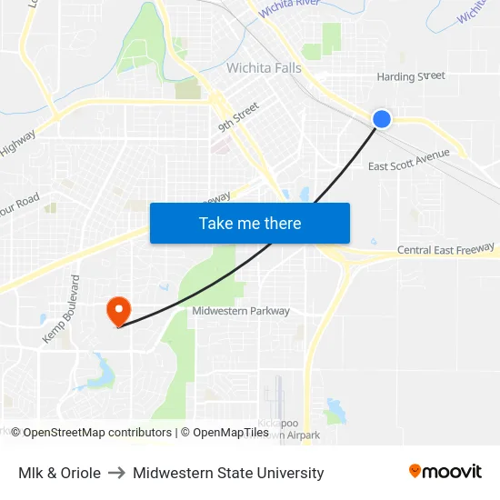 Mlk & Oriole to Midwestern State University map