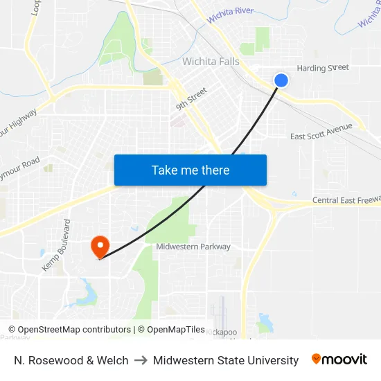 N. Rosewood & Welch to Midwestern State University map