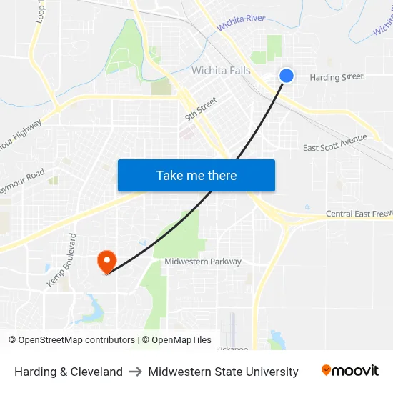 Harding & Cleveland to Midwestern State University map