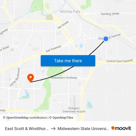 East Scott & Windthorst to Midwestern State University map