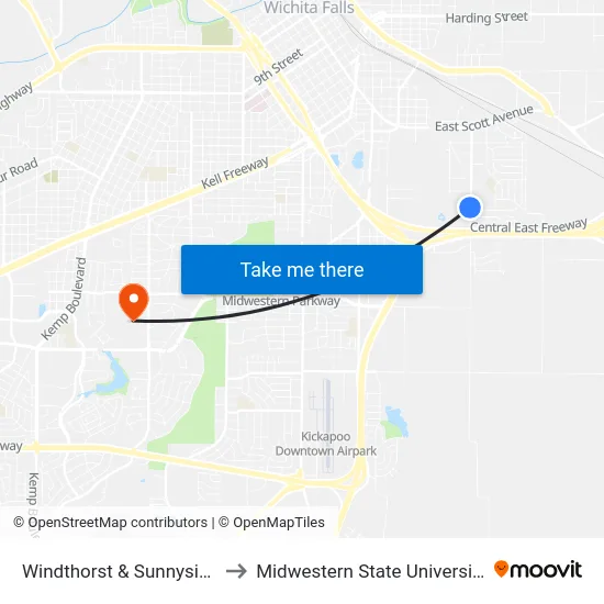 Windthorst & Sunnyside to Midwestern State University map