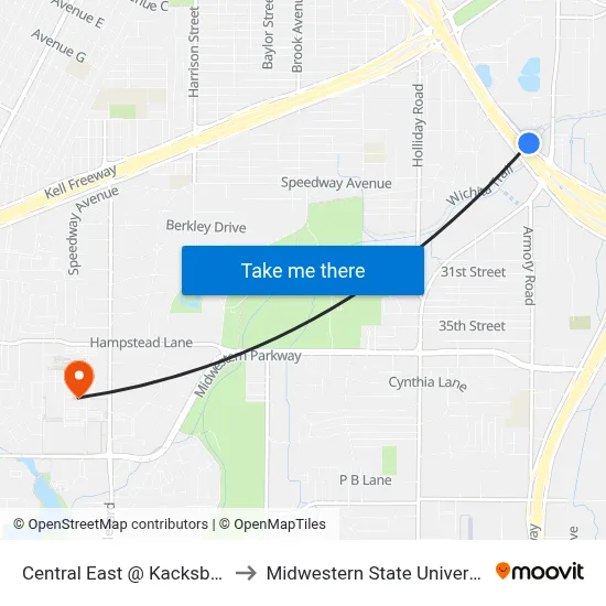 Central East @ Kacksboro to Midwestern State University map