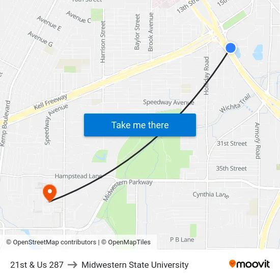 21st & Us 287 to Midwestern State University map