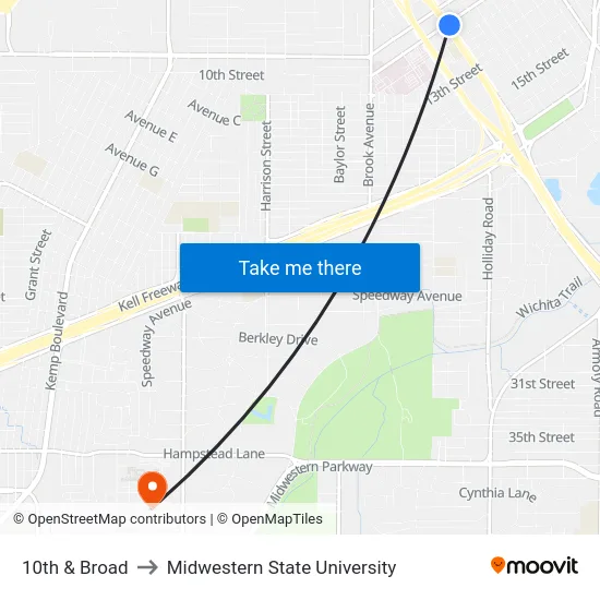 10th & Broad to Midwestern State University map