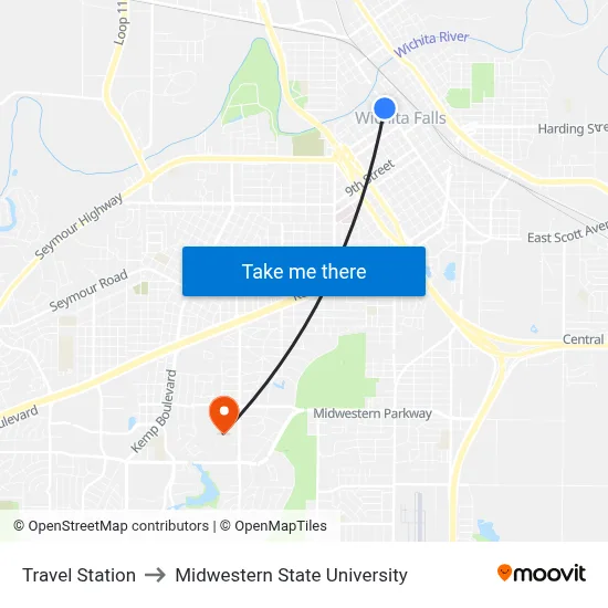Travel Station to Midwestern State University map
