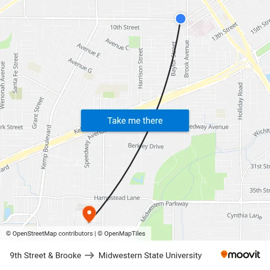 9th Street & Brooke to Midwestern State University map