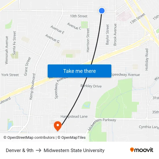 Denver & 9th to Midwestern State University map